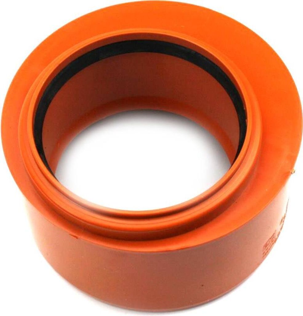A close-up studio shot of an orange pipe fitting.