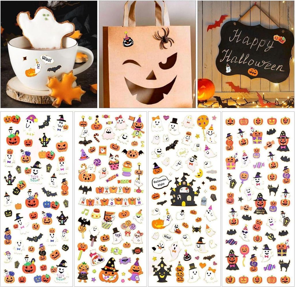Halloween Aufkleber Sticker Kürbis Geist Fledermaus Scrapbook Basteln Kinder Deco