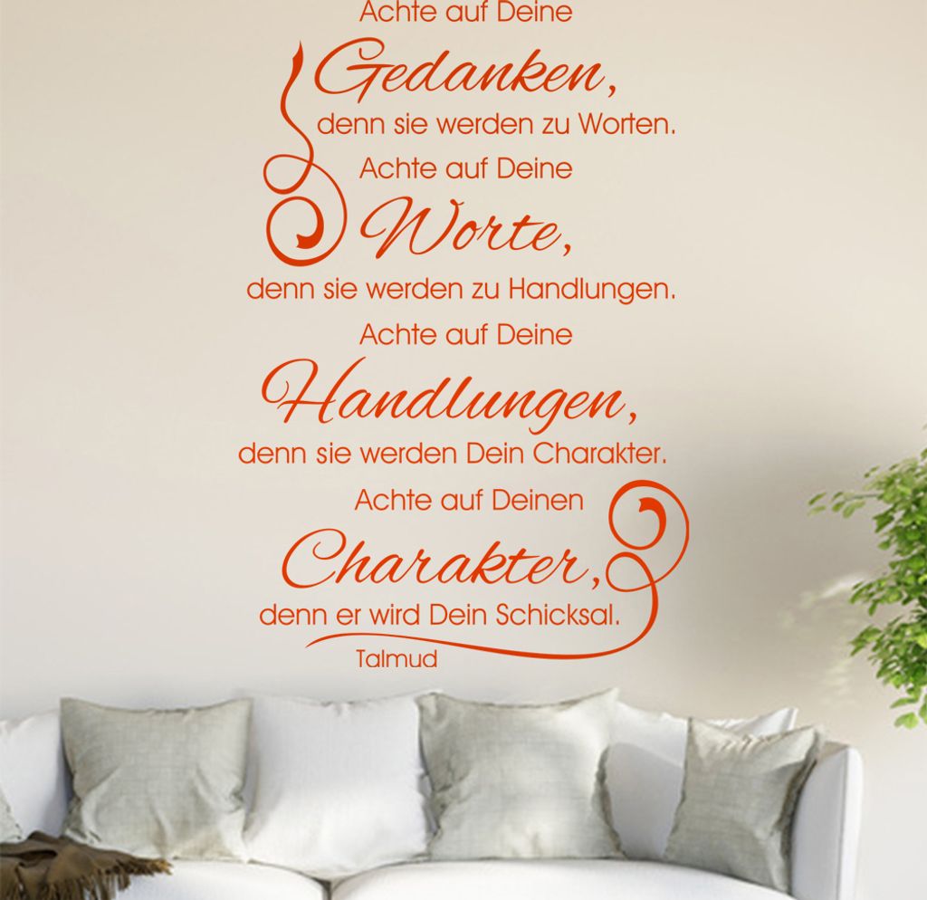 Achte auf Deine Gedanken... Wandtattoo in 6 Größen - Wandaufkleber Wall Sticker - Dekoration, Küche, Wohnzimmer, Schlafzimmer, Badezimmer