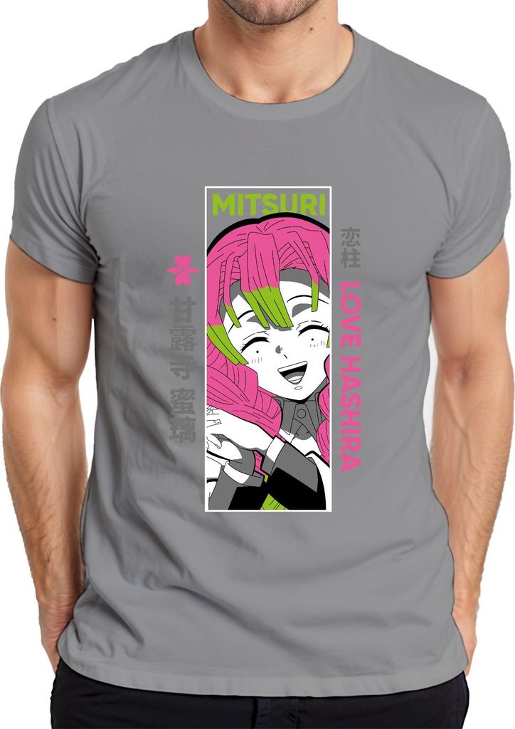 Mitsuri Love Hashira Demon Slayer Anime Geschenk Otaku kawaii Herren T-Shirt, Grau, XXL