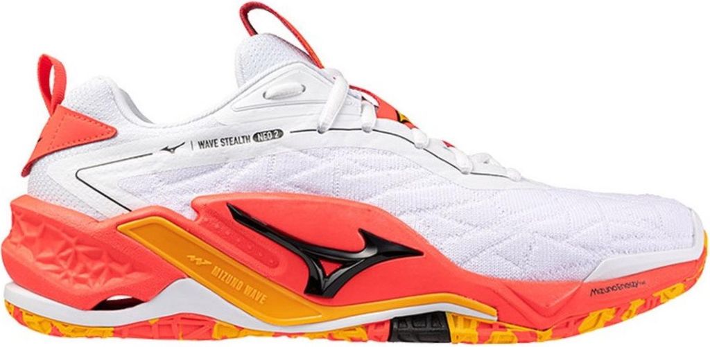 Mizuno Wave Stealth Neo 2 - white/fiery coral 2/citrus, Größe:8