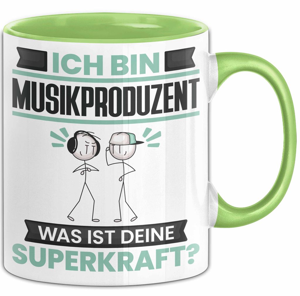 Musikproduzent Tasse Geschenk für Musikproduzent Geburtstag Lustiger Spruch Kaffee-Becher Was Ist Deine Superkraft (Grün)