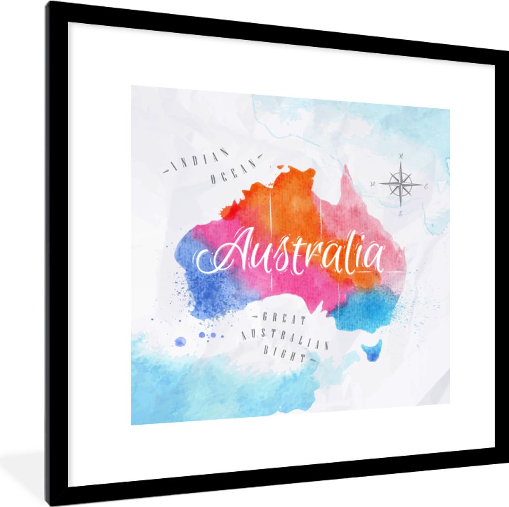 MuchoWow MuchoWow Gerahmtes Poster Ölgemälde - Weltkarte - Australien 40x40 cm - Poster mit zchwarzem Bilderrahmen - Poster - Plakat im Rahmen
