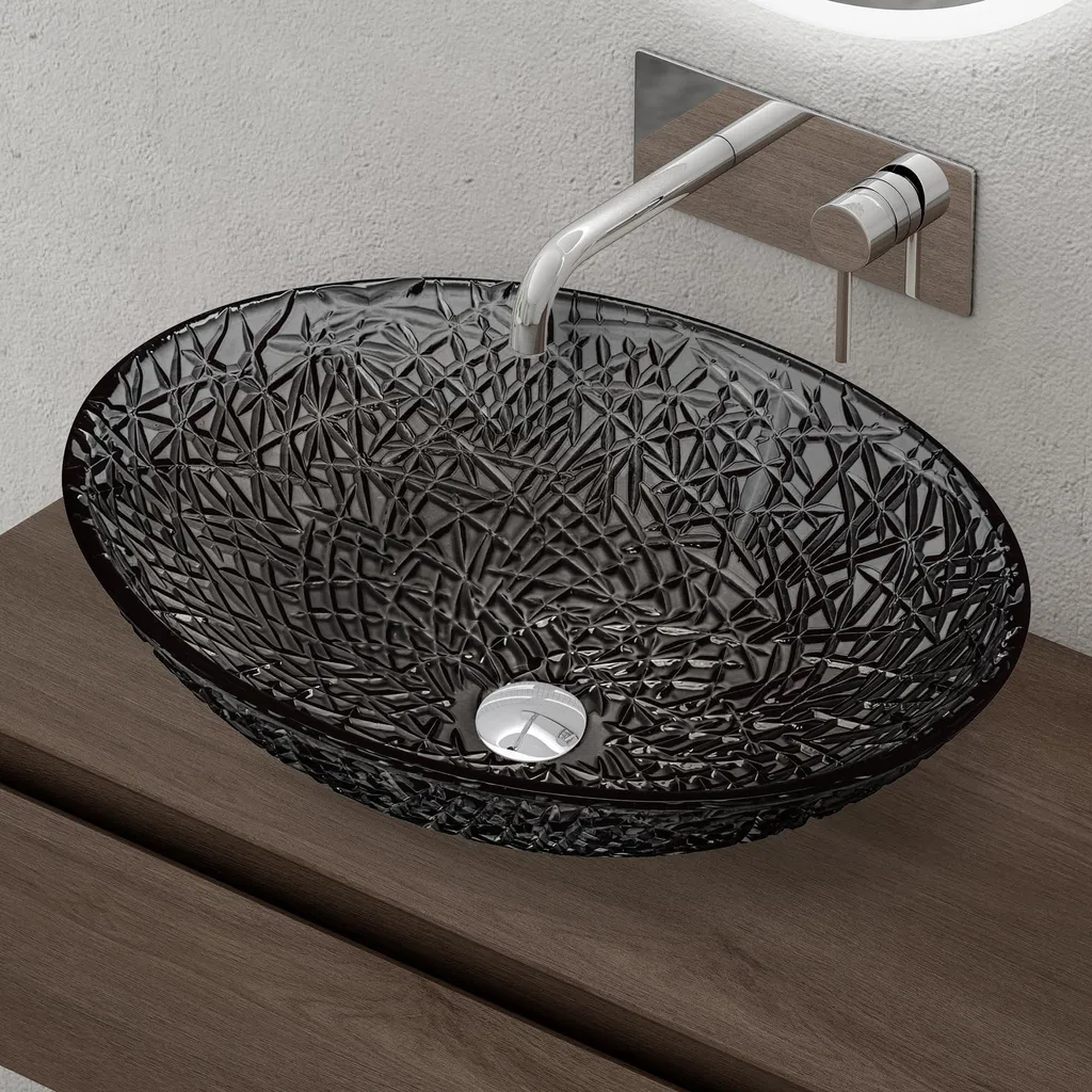 Lavandino Design Artistico doporro Grigio Texture | Ovale 50cm