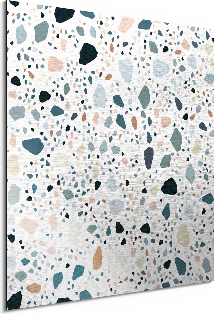 DEQORI Alu-Dibond Bild Silber 30x30 cm 'Moderne Terrazzo' Wandbild Metall dünn Design