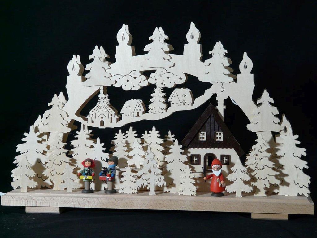 Schwibbogen mit Weihnachtsmann Striezelkinder und Beleuchtung BxHxT 50x31x7cm NEU