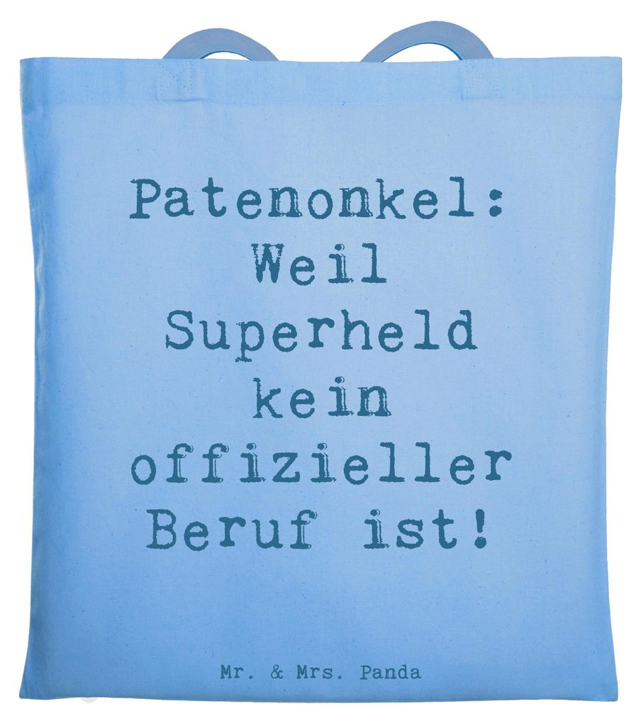 Mr. & Mrs. Panda Shopping Tasche Spruch Patenonkel Superheld - Sky Blue - Geschenk, Büchertasche, Beruf, Jutetasche, Laptoptasche, handgemacht, Pa...