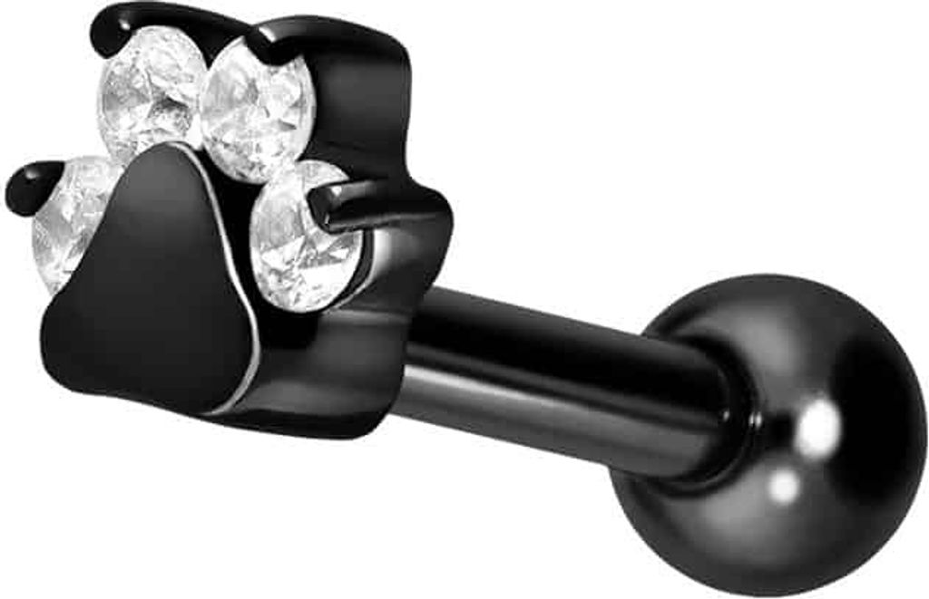 Ohrpiercing Titan Ohrpiercing mit Innengewinde KRISTALLPFOTE Schwarz Stablänge: 8mm