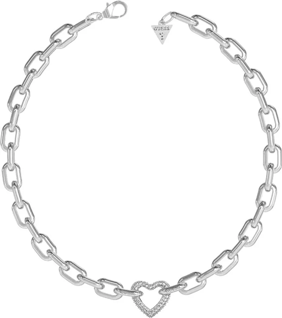 Collier Femme Guess Strass Éclatants, Chaîne Ajustable en Argent