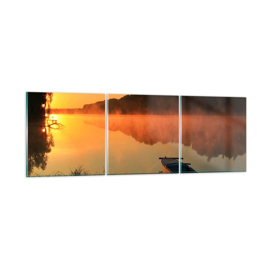 Bilder auf glas - Morgen Nebel See Landschaft - 150x50cm - Glasbilder - Wandbilder - Kunstdruck - zum Aufhängen bereit - Wanddekoration aus Glas -...