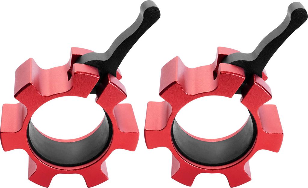 GORILLA SPORTS Hantelverschlüsse - Rot, 1 Paar, für 50mm Olympic Bar, Aluminium - Hantelstangen Verschluss, Barbell Halsbänder, Schnellverschl...