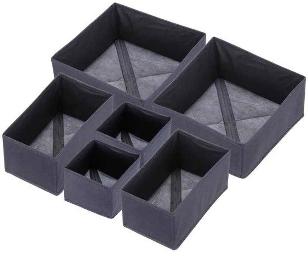 Rangement pliable en tissu gris foncé avec 6 compartiments pour tiroir