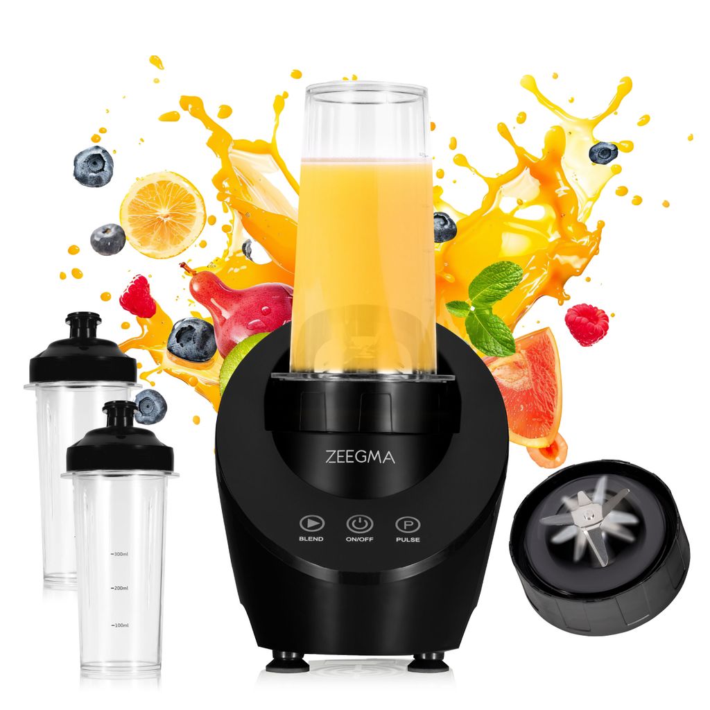 Zeegma Stabmixer Vitamine Ferro 200 W, 2 Flaschen mit Verschluss 300 ml, Magnetantriebstechnik, Wasserdichte Basis