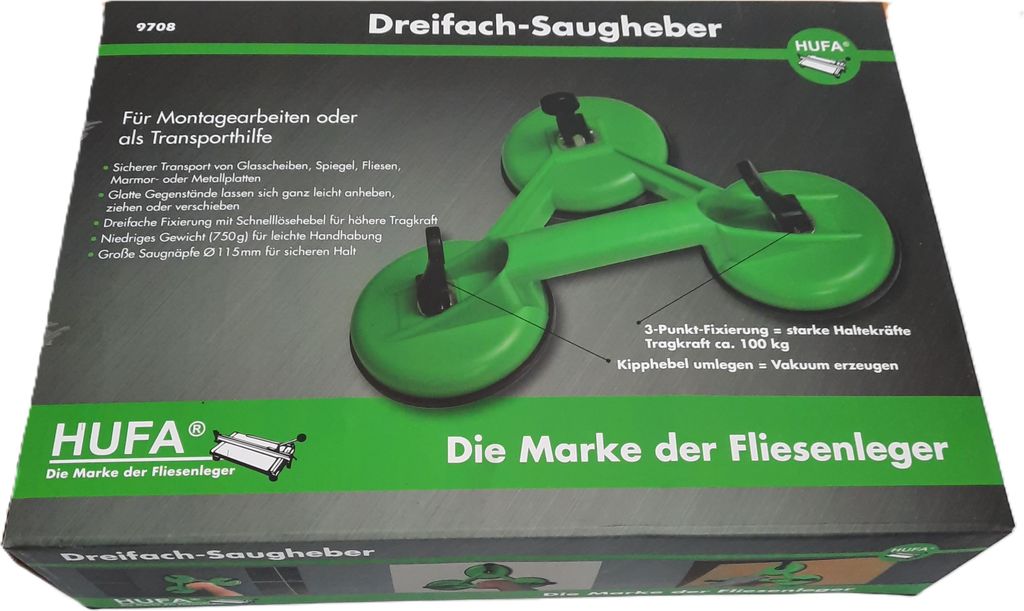 Hufa Fliesenleger Platten Saugheber 3-fach Kunststoff Ø Produktbild 