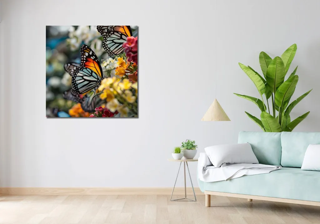 Quadro 90x90cm Farfalle sul prato - 2