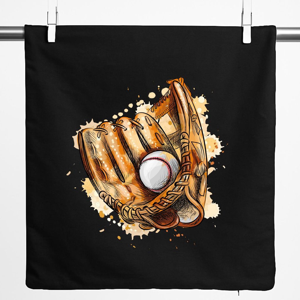 Huuraa Kissenbezug Baseballhandschuh und Ball Spieler bunte Silhouette 40x40cm Black Baumwolle Dekokissenbezug Geschenkidee