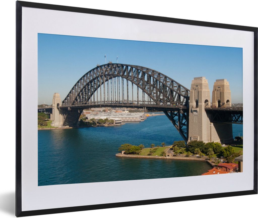 MuchoWow Gerahmtes Poster Sydney Harbour Bridge in Australien im Sommer 60x40 cm - Poster mit Schwarzem Bilderrahmen Wandposter Rahmen Foto Bilde...