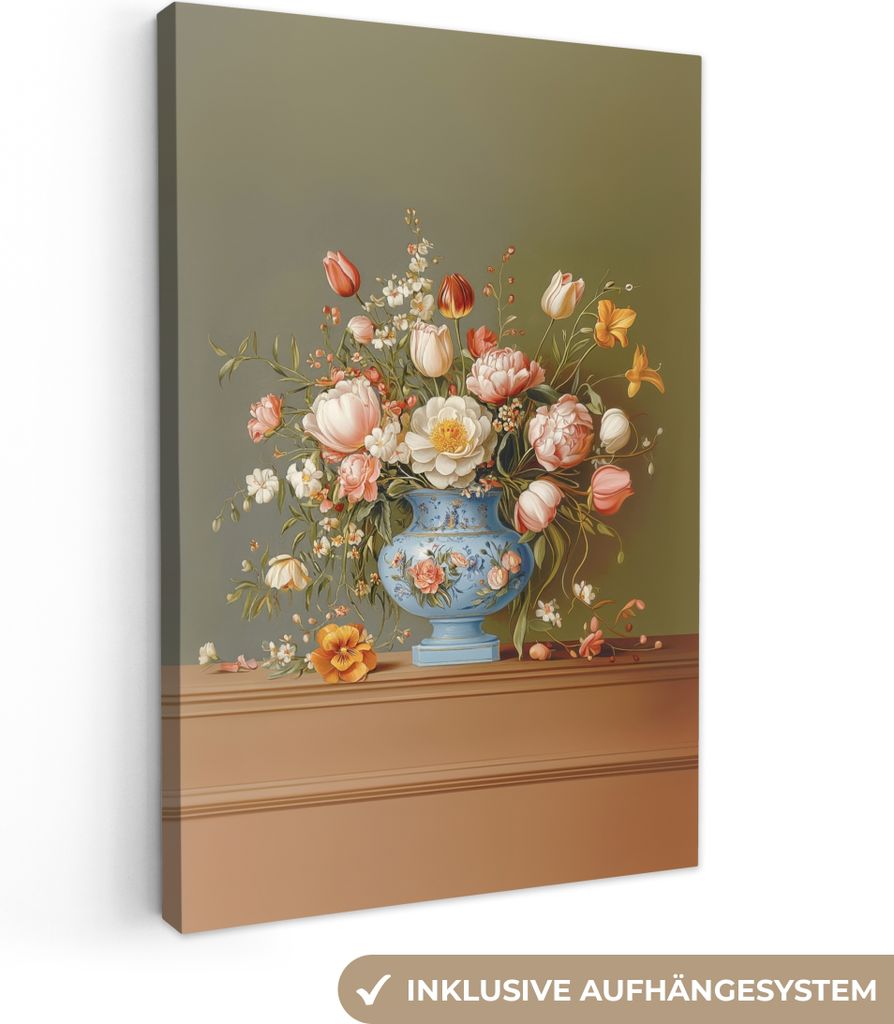 Leinwand Bilder 40x60 cm - Blumen - Vintage, Wandbilder, Wanddeko Wohnzimmer, Bild