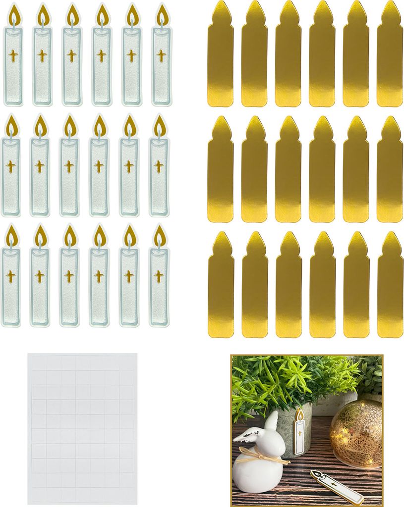 Oblique Unique Kerzen Konfetti glitzernd 18 Stk. als Streudeko für Taufe Kommunion Konfirmation Deko - weiß gold