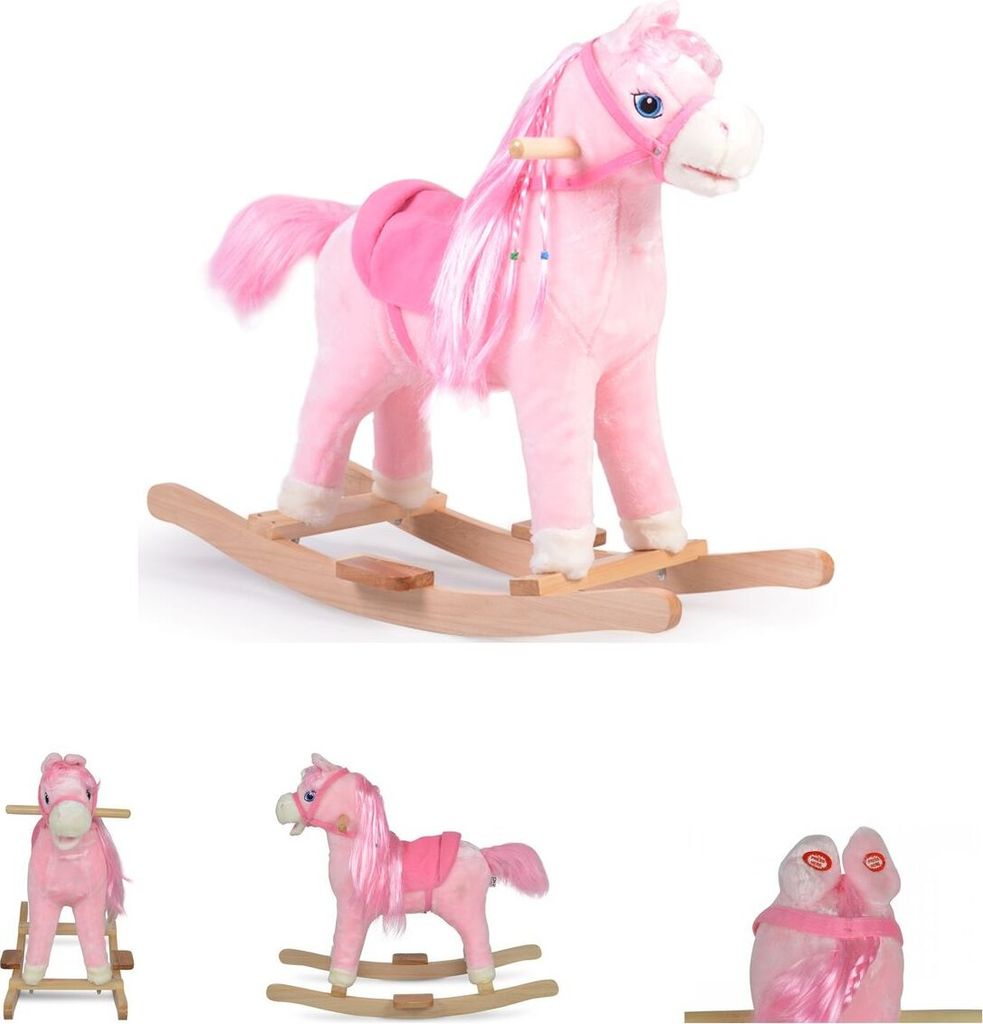 Schaukelpferd Plüsch Rose WJ-001 pink Kufen, Sound, Sattel, Steigbügel