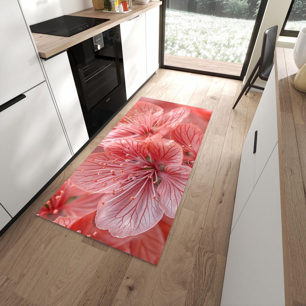 Küchenteppich 90x180cm rutschfest & abwischbar PVC Läufer - Stille Blumenpracht