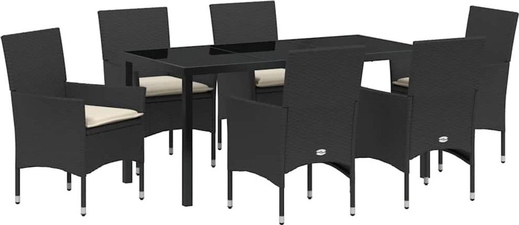 "WINTER SALE" Garten Essgruppe - elegantes Design - Sitzgruppe/Tisch+ Stuhl - mit Kissen 7 pcs Schwarz Poly-Rattan - Terassenmöbel NeuMöbel534079