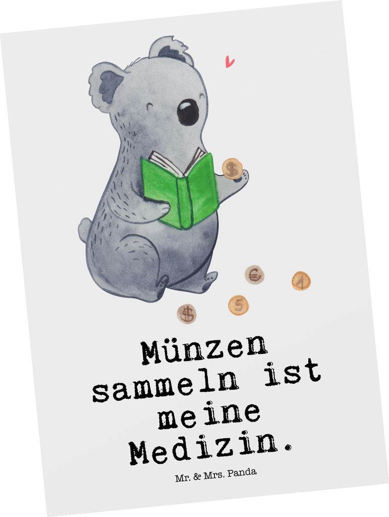 Mr. & Mrs. Panda Postkarte Koala Münzen sammeln - Weiß - Produktbild 