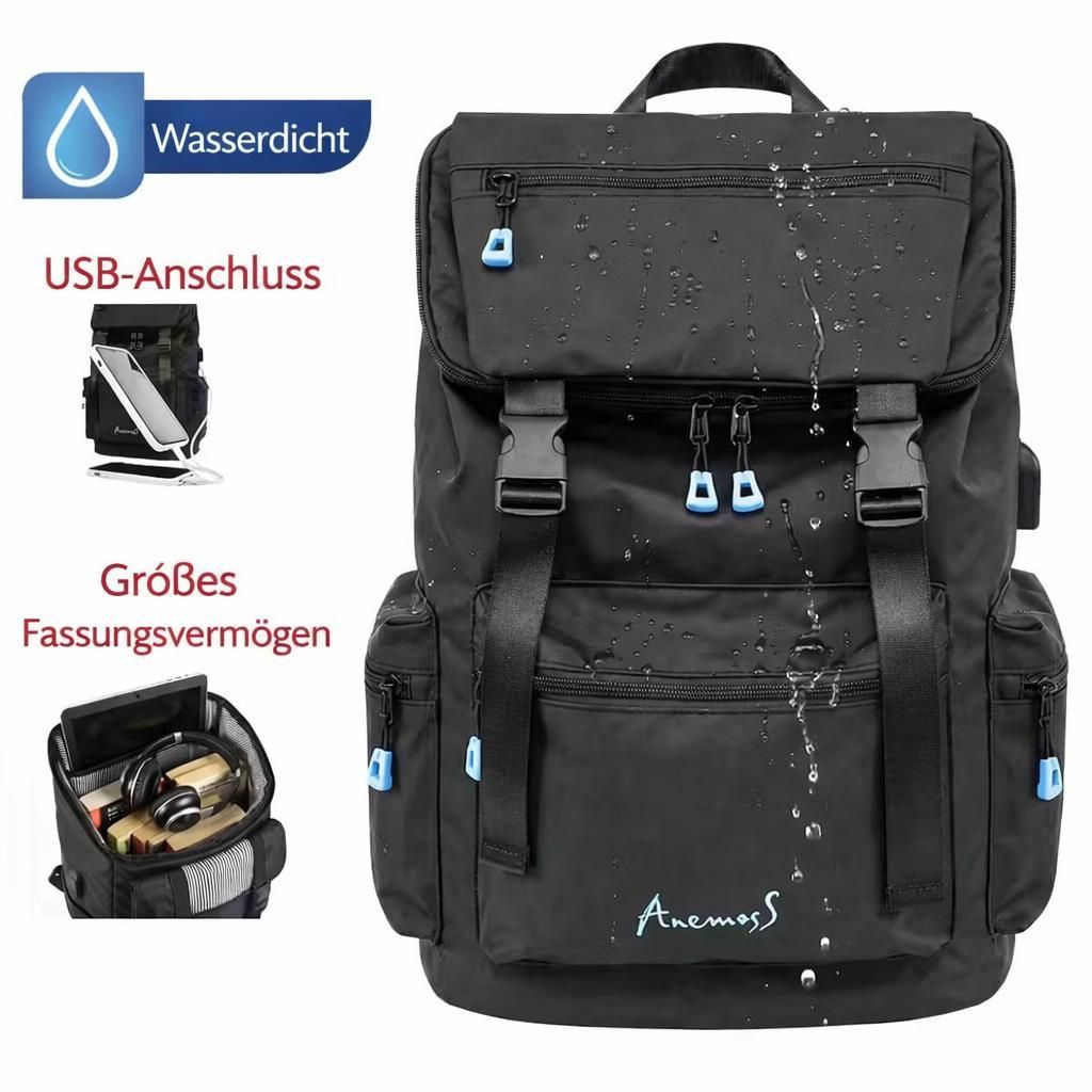 Anemoss Laptop-Rucksack, Wasserdichter Rucksack für Frauen und Männer, Arbeitsrucksack mit Laptop-Fach, 15-Zoll-Laptop und Notebook, für Reisen ...