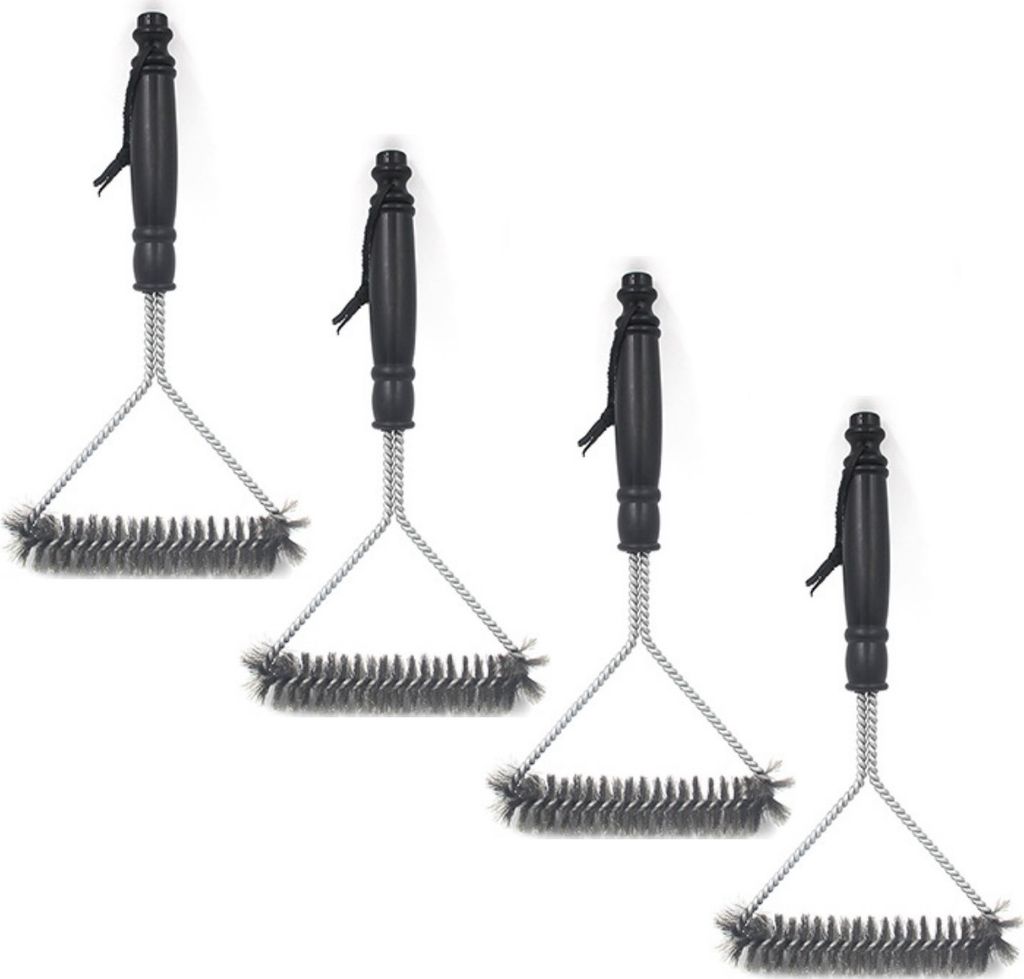 4er Pack Grillbürste 30cm mit Edelstahl Borsten | Grillzubehör für Holzkohle, Gas und Elektro-Grill | BBQ Reinigungsbürste für jeden Grillrost...