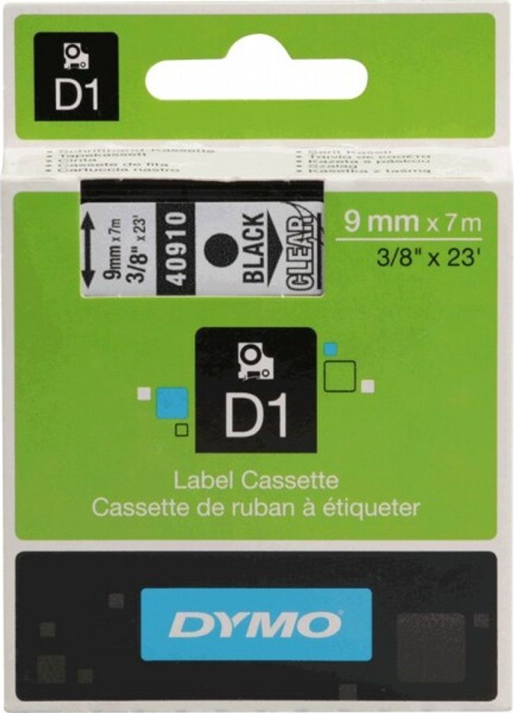 DYMO Schriftbandkassette, Schrift: schwarz, Grund: transparent, Breite 9mm, 7m