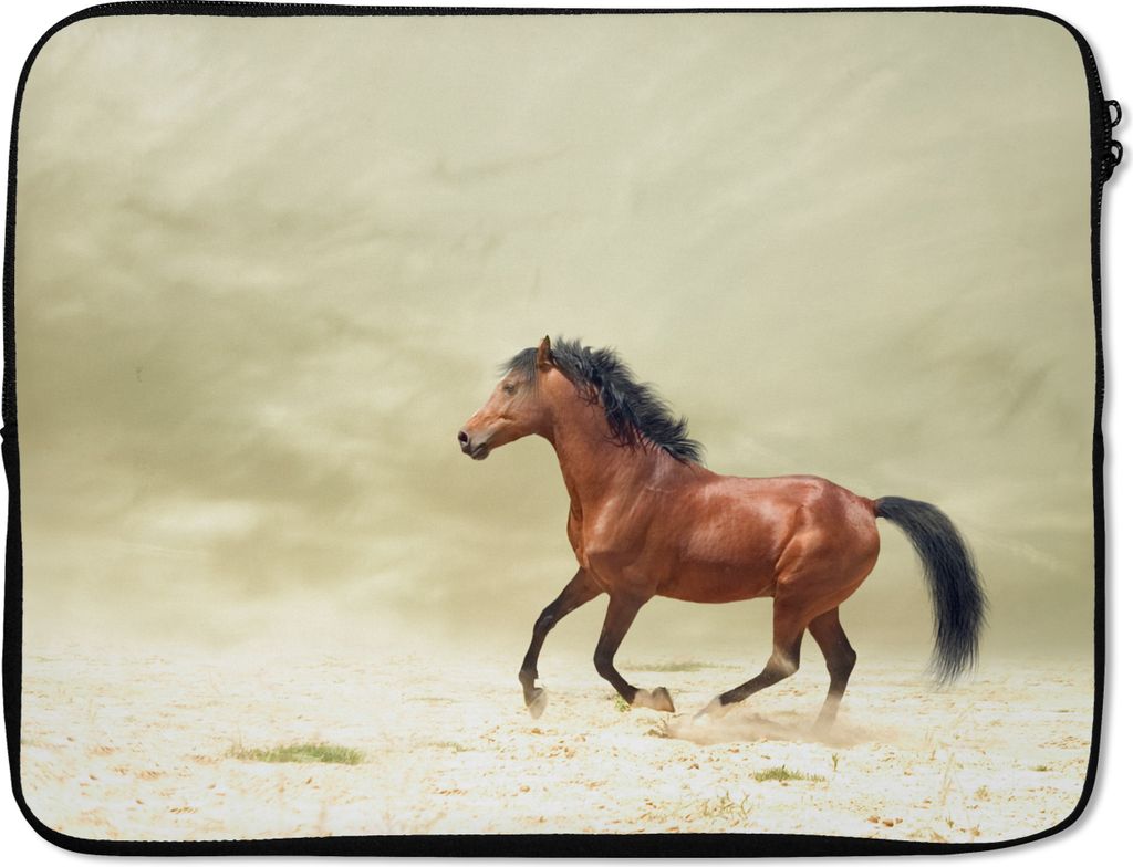MuchoWow Laptop Hülle 17 Zoll Laptoptasche Pferd - Stoff - Sand - Zipper - Schutzabdeckung