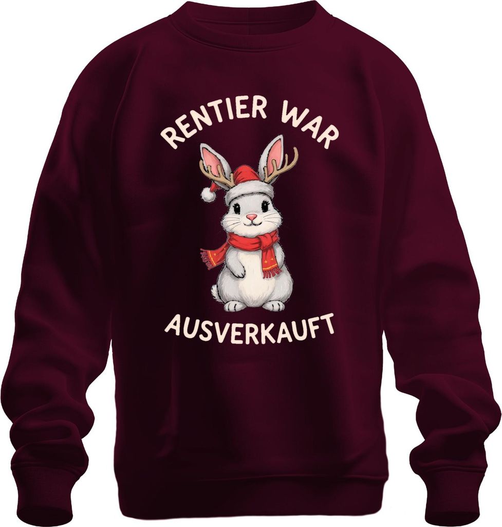 Rentier war t Hase Weihnachten lustig Geschenk Geweih Uni Sweatshirt Pullover, Burgundy, S