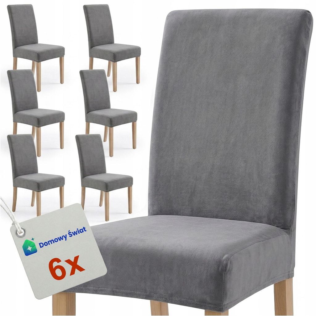 Velours-Stuhlbezug, Universal-Set, 6 Stück, grau