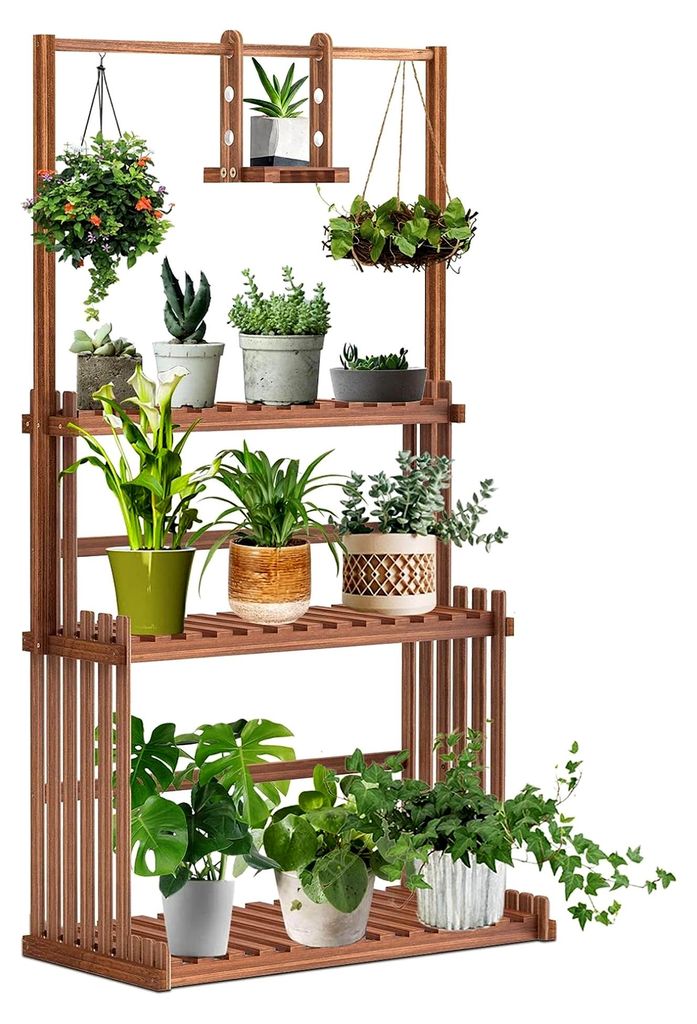 Blumenständer aus Holz, Blumentreppe mit 3 Ebenen, mehrstöckiges Holzregal für Innen- und Außenbereich, 79x36.5x145cm