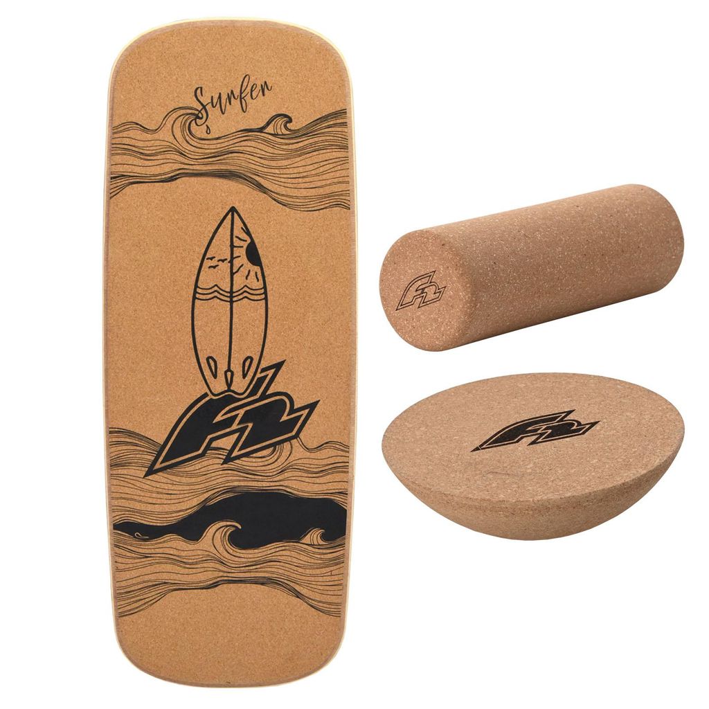 F2 Kork Balance Board Pill 73x28cm mit Korkrolle + Kork Halbkugel