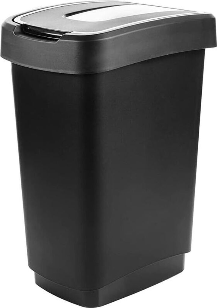1er Set Mülleimer 25 Liter Abfalleimer mit Schwingdeckel Kunststoff schwarz/Silber