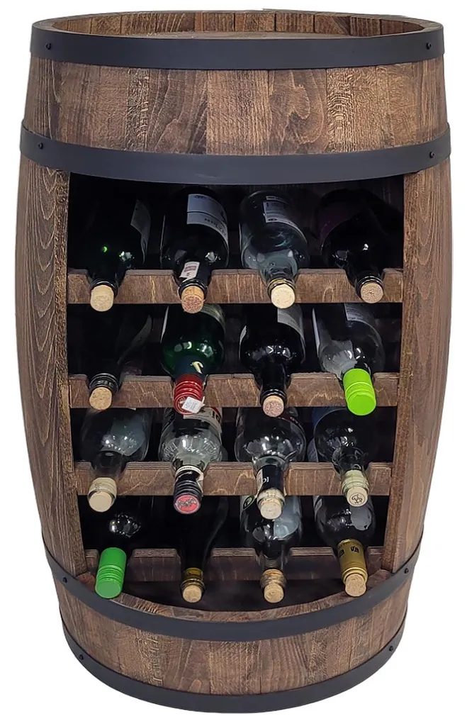 Bar à vin en bois brun 80 cm style tonneau rustique avec grand plateau