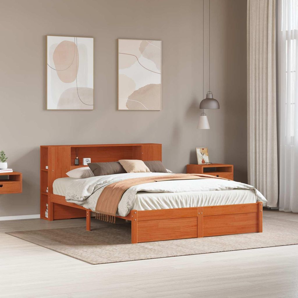 Maison Exclusive - Bettgestell mit Aufbewahrungskopfteil Wachsbraun 140 x 190 cm