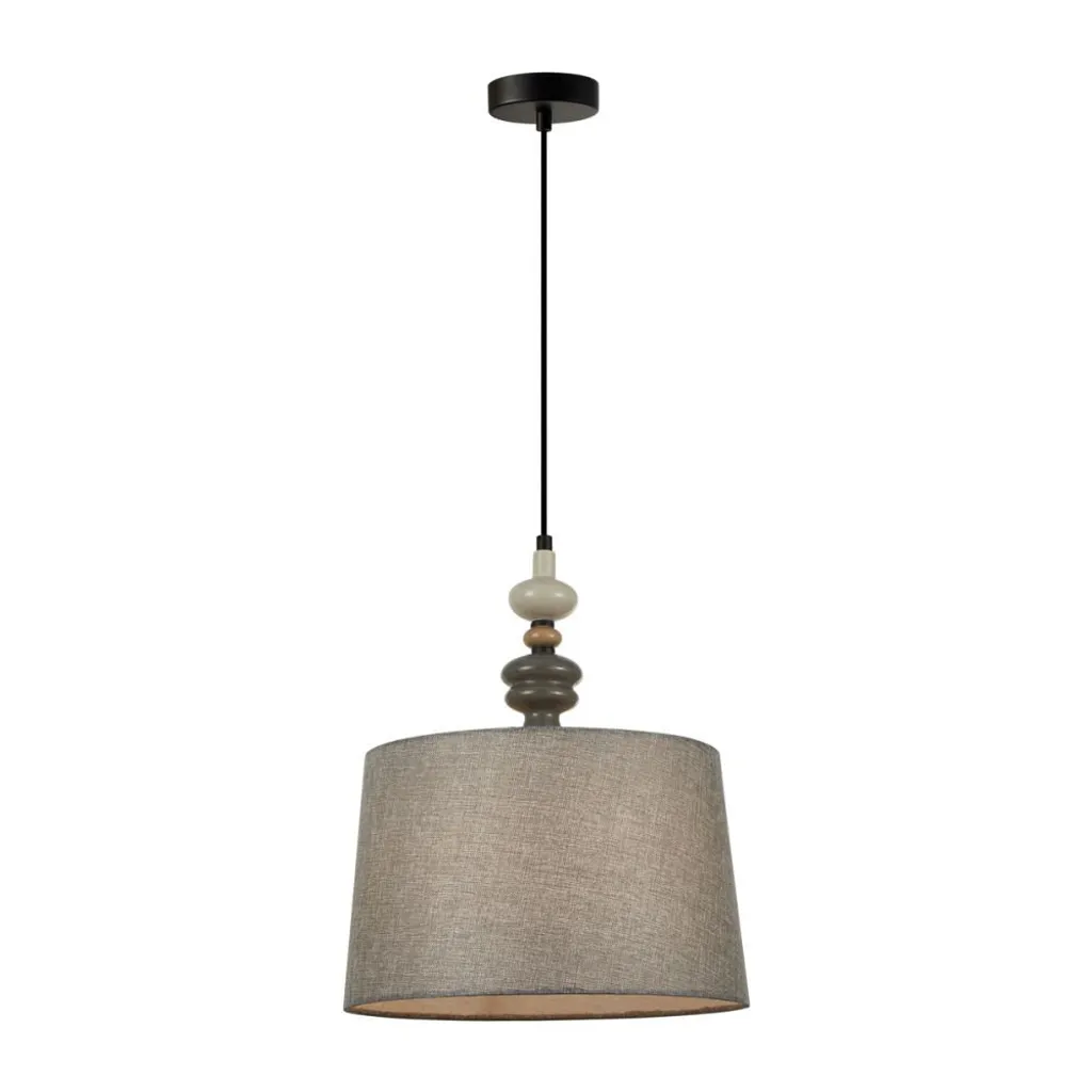 Luminaire Suspendu Abat-jour Tissu Ø34cm Noir Gris Douille E27 60W Max