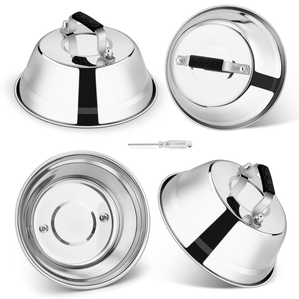 Burger Dome, 4-teiliges Burgerdome-Set aus Edelstahl mit hitzebeständigem Silikongriff, große Schmelzkuppel für Teppanyaki, Grill und Küche, sp...