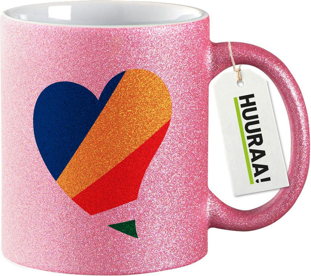 Huuraa Glitzertasse Seychellen Flagge Herz 330ml Pink Keramik Kaffeebecher Geschenkidee
