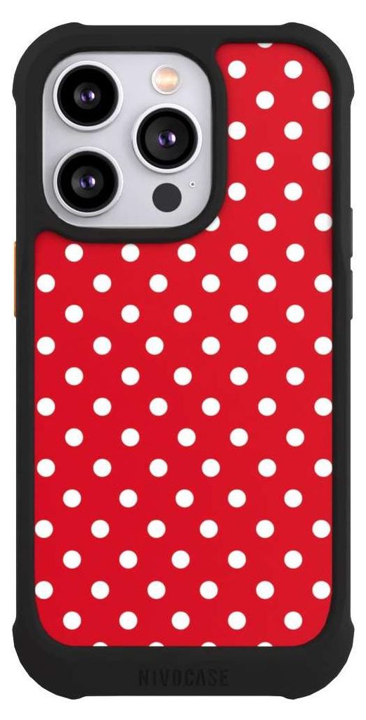 NIVOCASE Hülle für Apple iPhone 14 Pro Stoßfeste Handyhülle NIVOmax Case Schwarz Polka Dots Punkte Retro