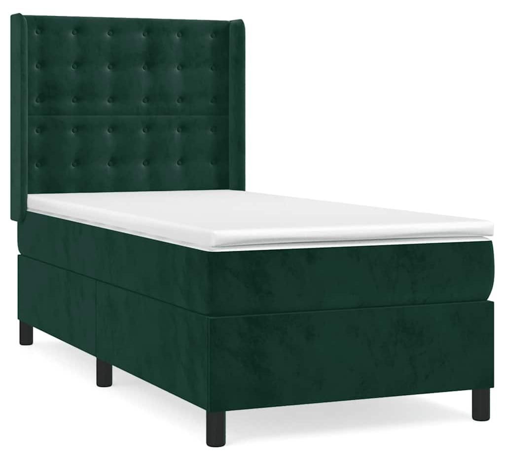 vidaXL Boxspringbett mit Matratze Dunkelgrün 100x200 cm Samt