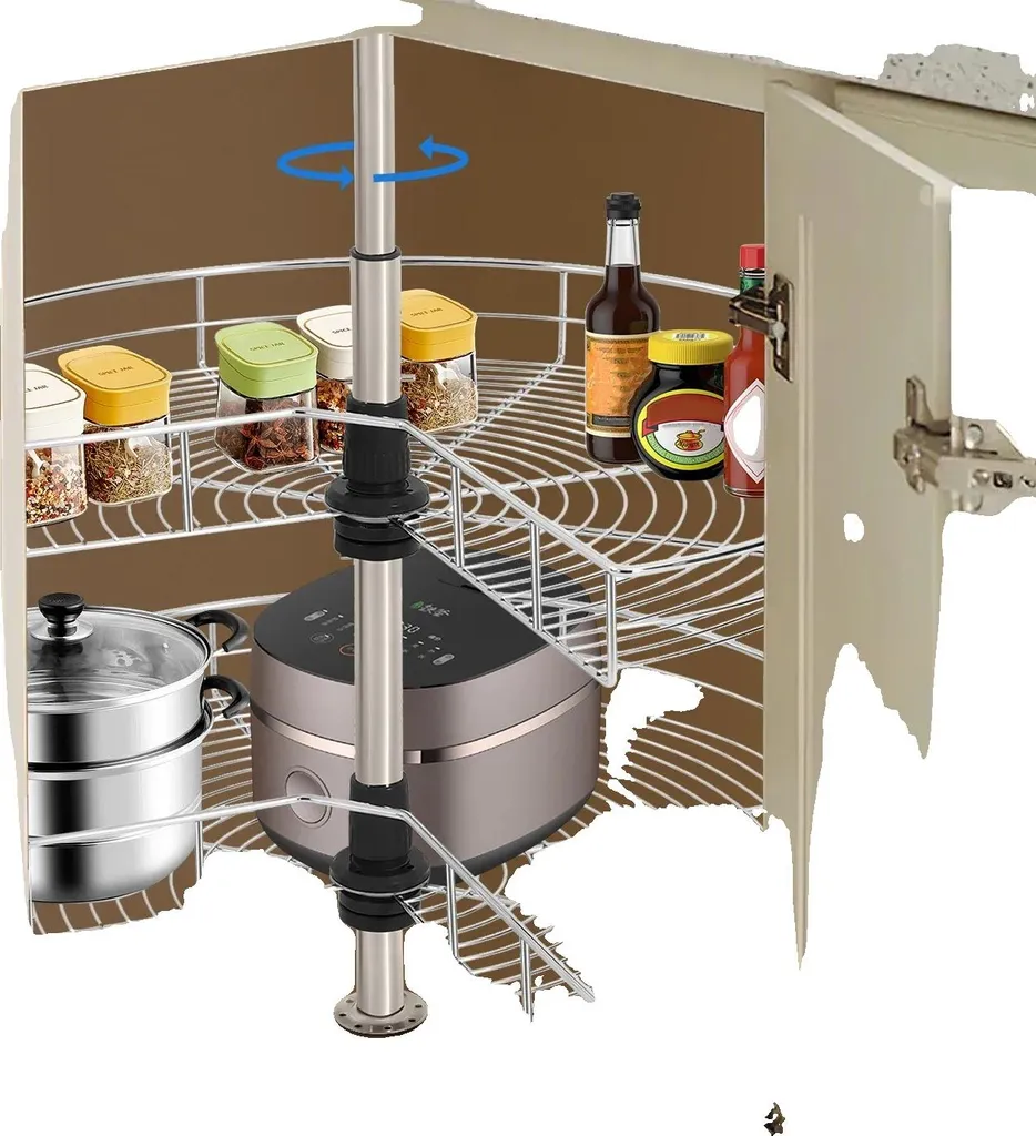 Rangement gain de place pour meuble d'angle, panier pivotant fer