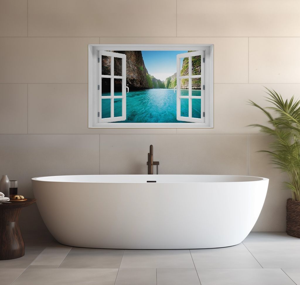 Wallario wasserfestes Poster selbstklebend 91,50 x 61 cm, Fluss in den Tiefen der Schlucht, Badezimmerposter Spritzschutz mit Hochglanzoberfläche ...