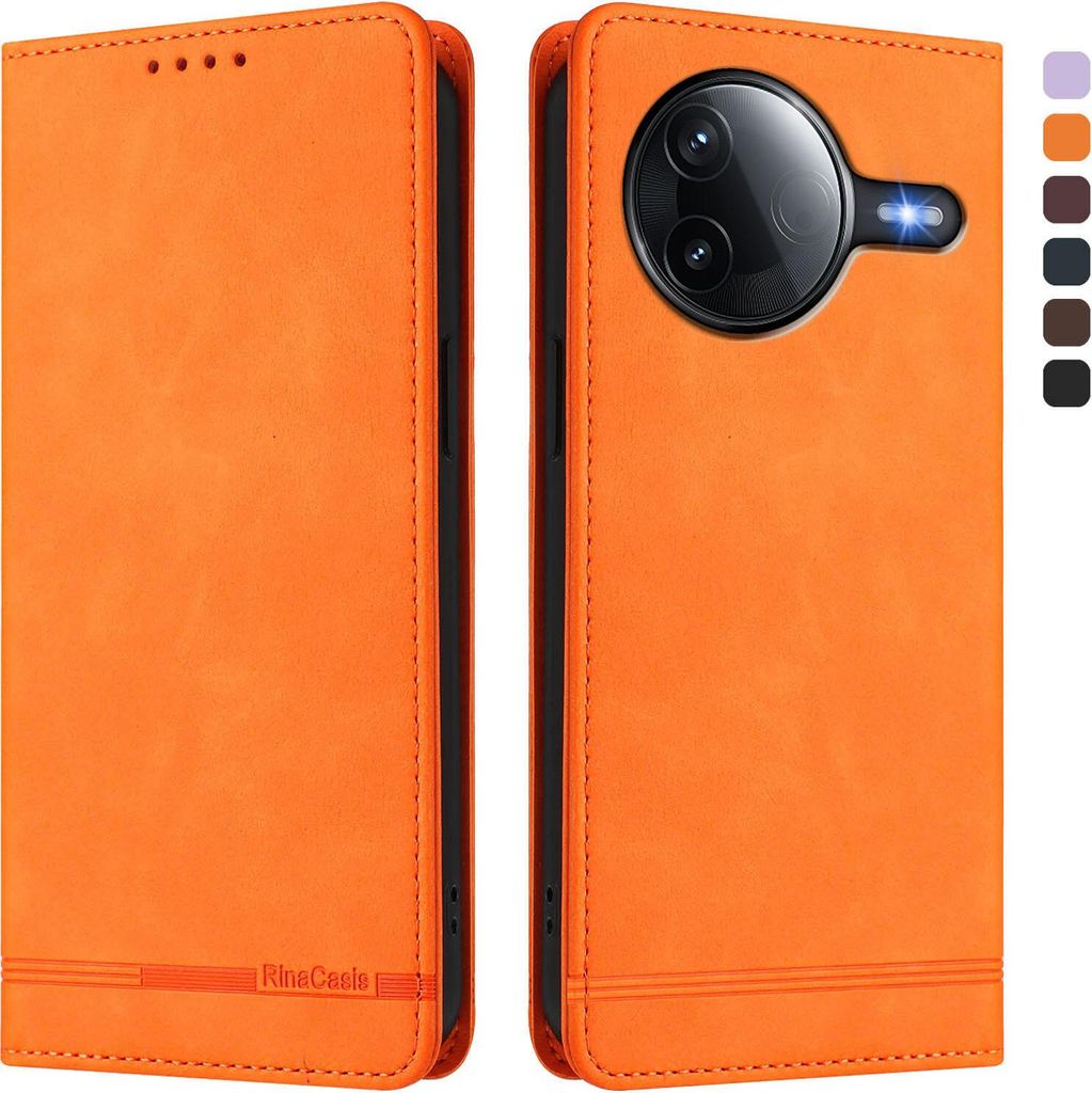 Hülle für Xiaomi Poco F7 Pro/F7 Ultra, Retro Kunstleder Ständer Klapphülle mit Kartenfächer und Magnetische Orange