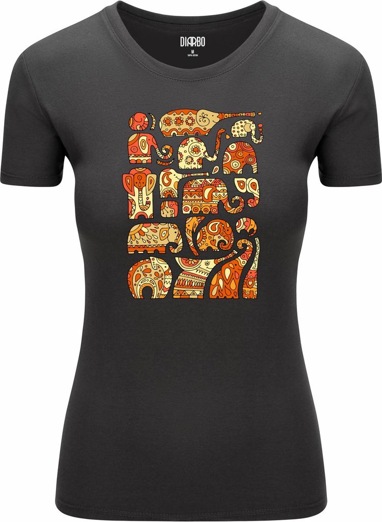 Diarbo Damen T-Shirt mit Abstraktes Druck Zier-Elefanten Dunkelgrau Gr.M