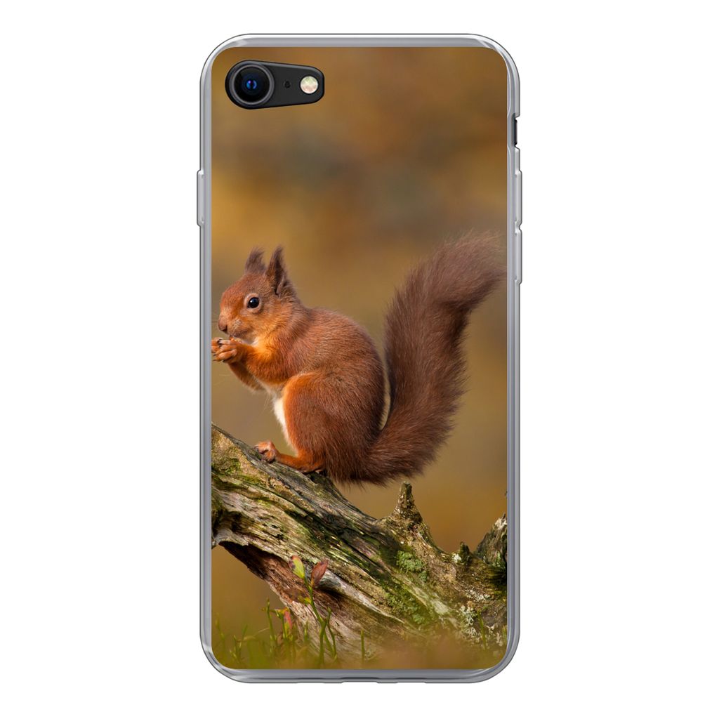 MuchoWow Handyhülle Schutzhülle Hülle für iPhone SE 2022 Eichhörnchen - Baumstamm - Wald Silikon Softcase Handy Hülle - Schutzhülle