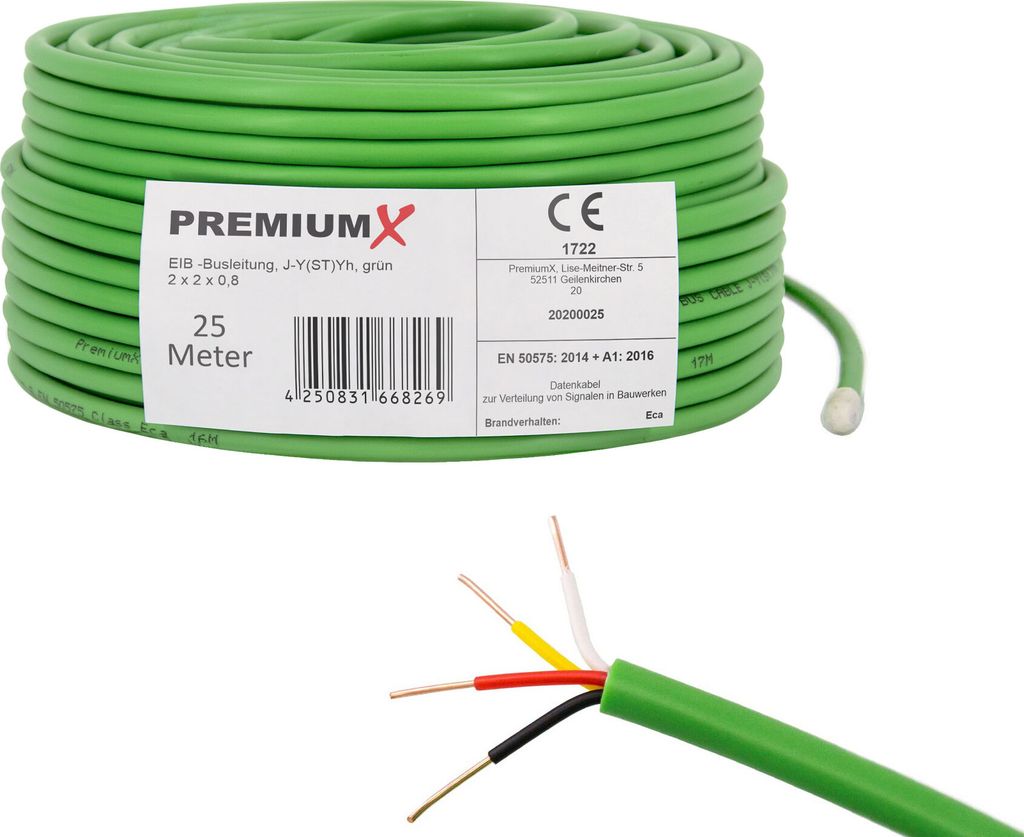 PremiumX 25m EIB KNX BUS-Kabel J-Y(ST)Yh 2x2x0,8 Eca Busleitung Datenkabel grün