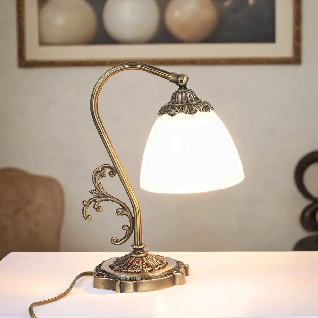 Tischlampe Messing Glas 30 cm Jugendstil E14 verstellbar Premium Schreibtischlampe Tischleuchte